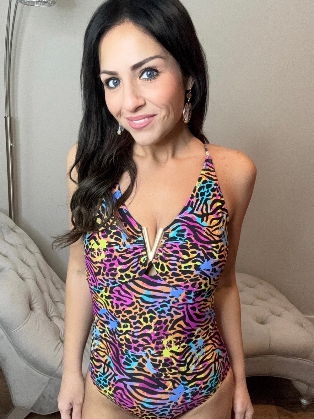 S M XL Lisa Frank Inspiration One-Piece Swimsuit in Multicolor Animal Print